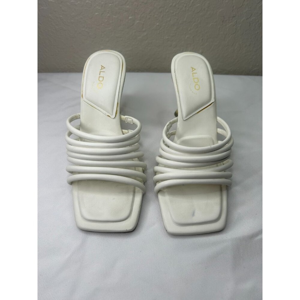 ALDO Harpa Strappy Heeled Mule Women's Size 7 White Leather Slip-on Sandals - Picture 2 of 9
